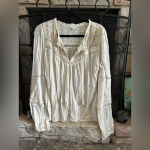 Lucky Brand Ivory Embroidered Blouse